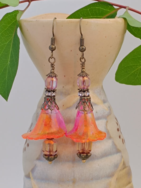 Boucles d'oreilles fleurs de Capucines bronze