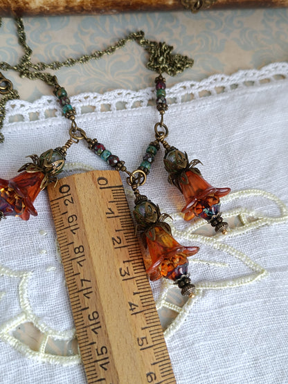 Collier Jardin Secret - Fleurs de Lucite et Perles Picasso Bronze