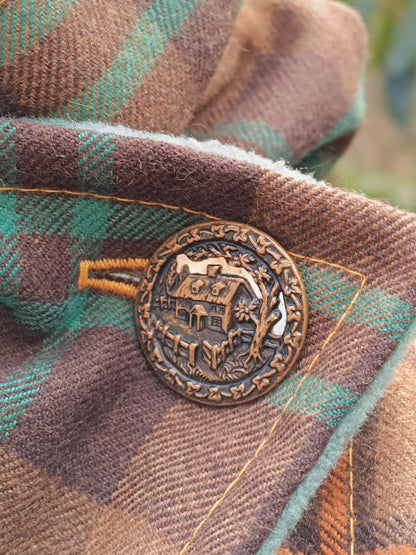 Écharpe boutonnée col bénitier tartan doublé polaire et bouton vintage