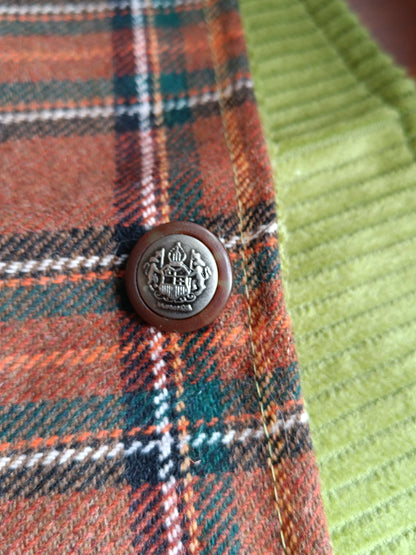 Tour tartan écossais lainage marron doublé velours vert et bouton ancien