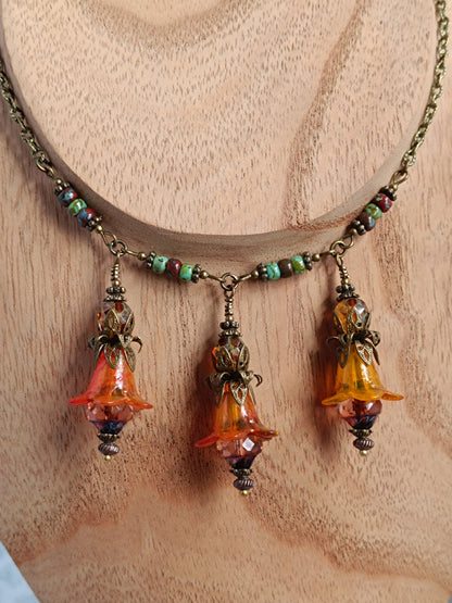 Collier Jardin Secret - Fleurs de Lucite et Perles Picasso Bronze