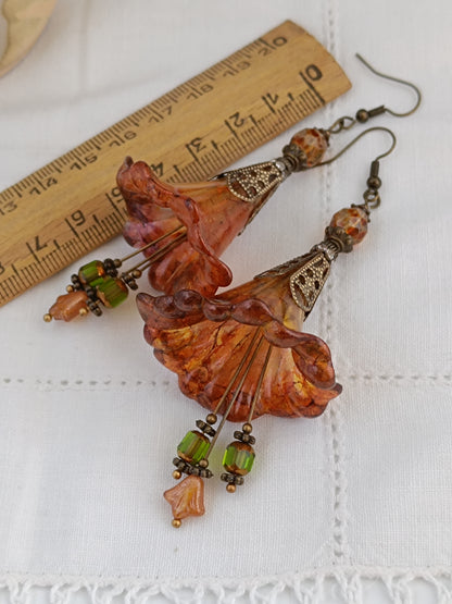 Boucles d'Oreilles Fleurs Lucite XXL - Perles Verre Tchèque