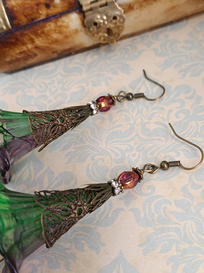 Boucles d'oreilles grandes fleurs féeriques forêt enchantée