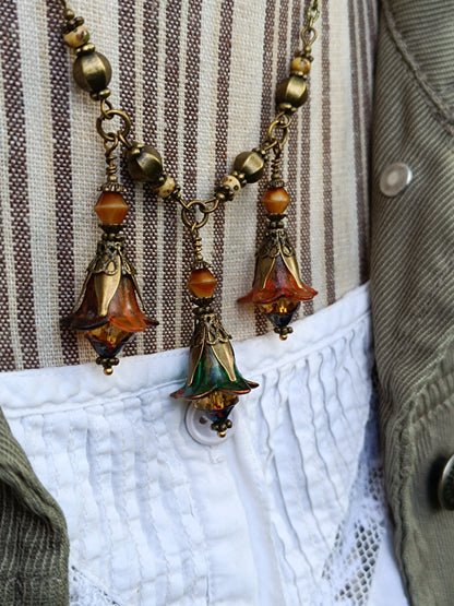 Collier Enchantement d'Automne - Fleurs Féeriques Bronze et Perles Tchèques