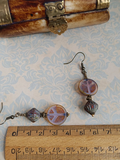 Boucles d'oreilles pendantes perles de verre tchèque style bohème mystérieux et raffiné