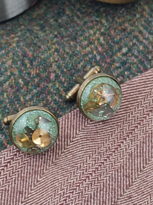 Boutons de manchette steampunk verts clairs