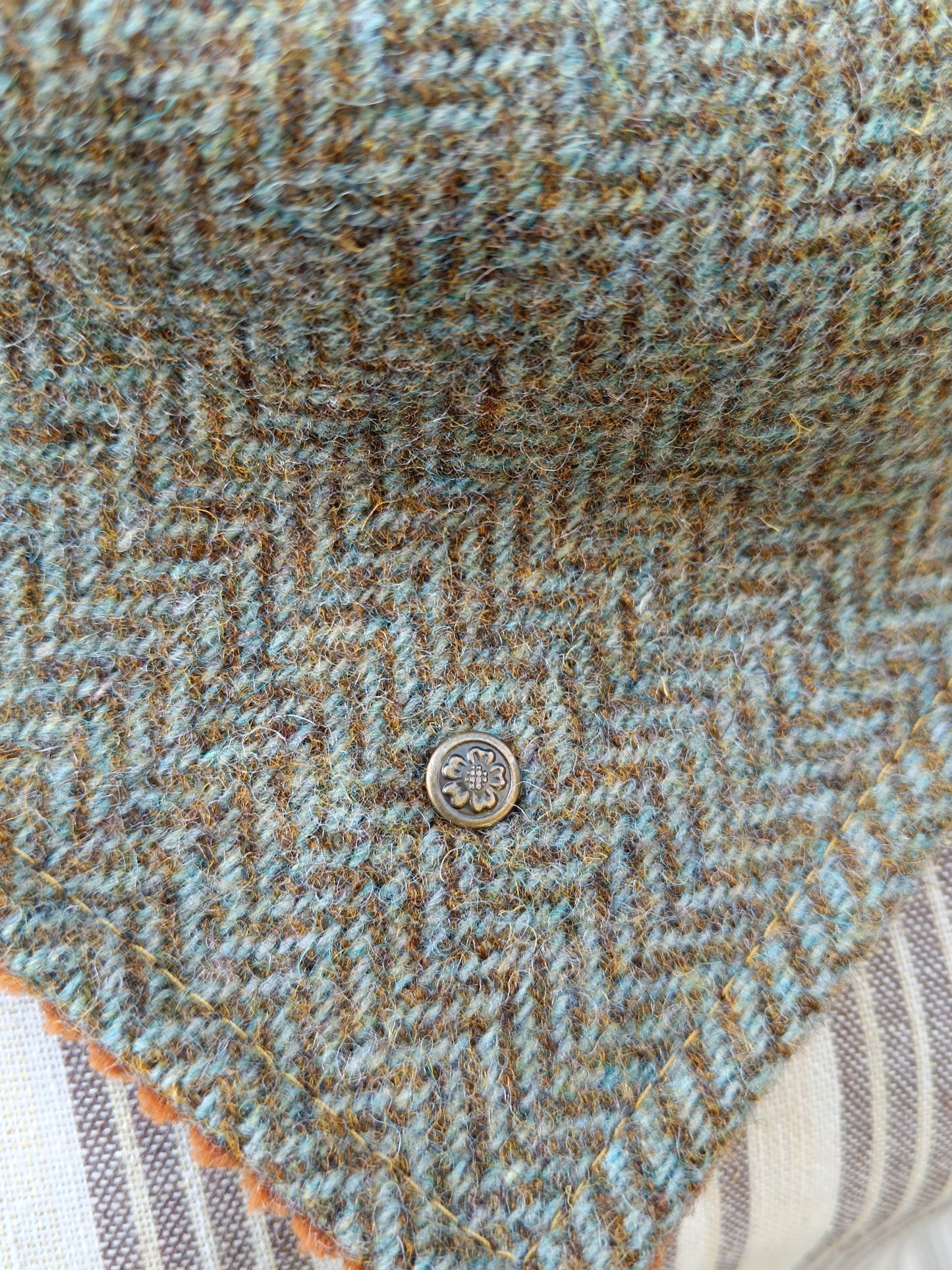 Tour de Cou Tweed Celtique Bleu Doré Velours Côtelé Marron Roux Bouton Vintage Dragon Fabrication Française