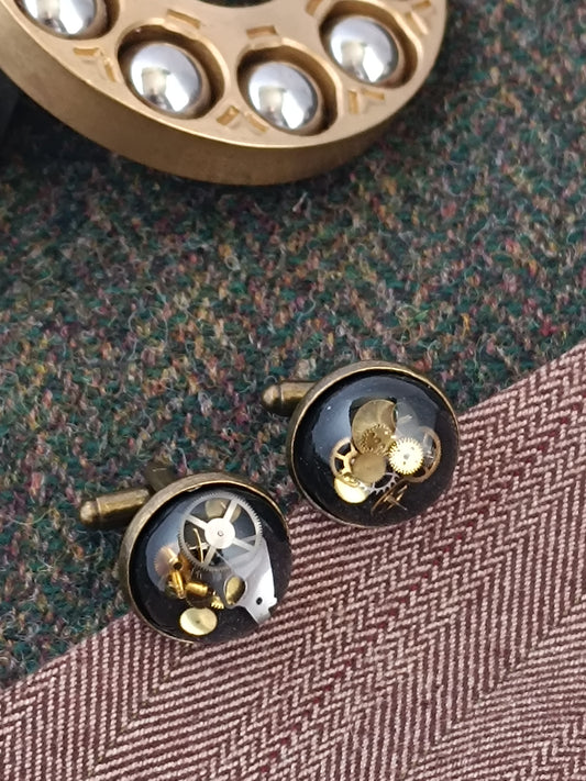 Boutons de manchette steampunk noirs