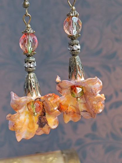 Boucles d'oreilles pendantes - Fleurs tropicales feeriques