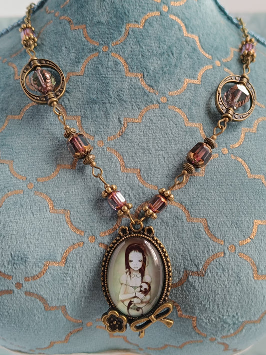 Collier Fillette et Étrange Amie - Cabochon Vintage