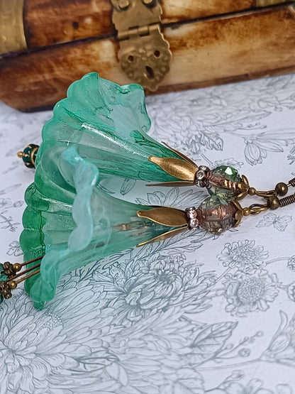 Boucles d'Oreilles Fleurs Lucite XXL - Perles Verre Tchèque