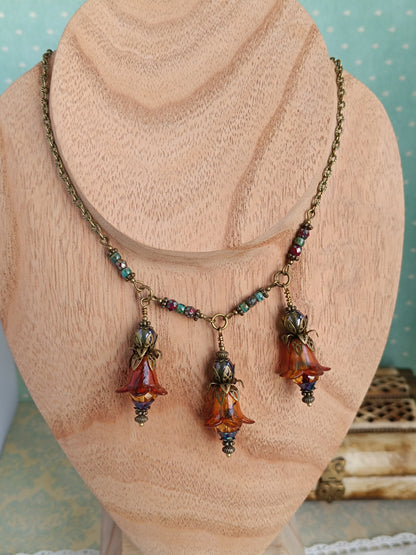 Collier Jardin Secret - Fleurs de Lucite et Perles Picasso Bronze