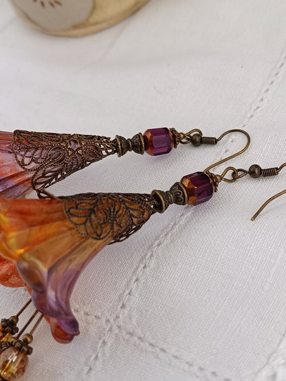 Boucles d'Oreilles Fleurs Lucite XXL - Perles Verre Tchèque