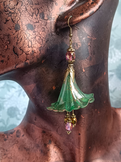 Boucles d'Oreilles Fleurs Lucite XXL - Perles Verre Tchèque