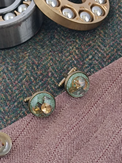 Boutons de manchette steampunk verts clairs