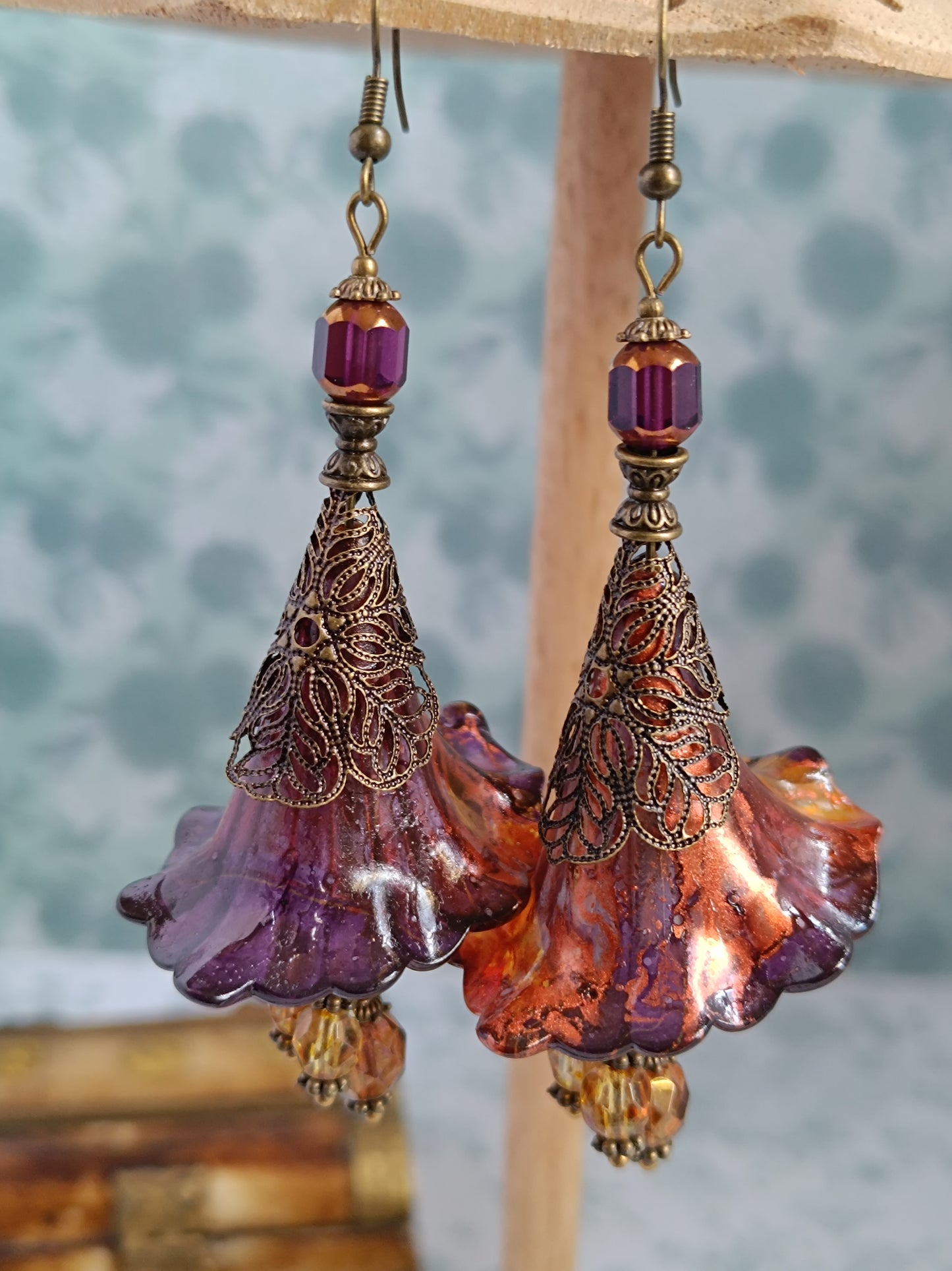 Boucles d'Oreilles Fleurs Lucite XXL - Perles Verre Tchèque