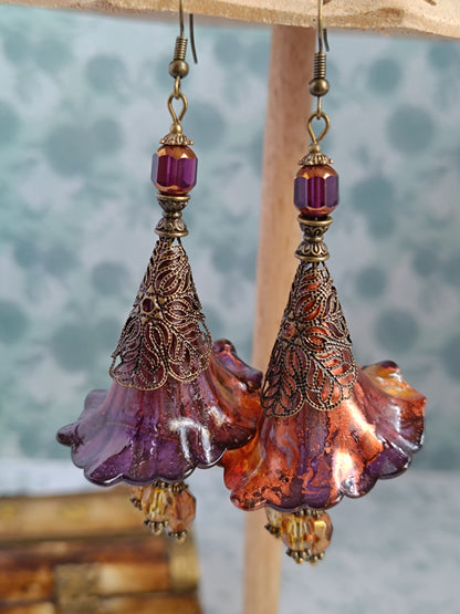 Boucles d'Oreilles Fleurs Lucite XXL - Perles Verre Tchèque