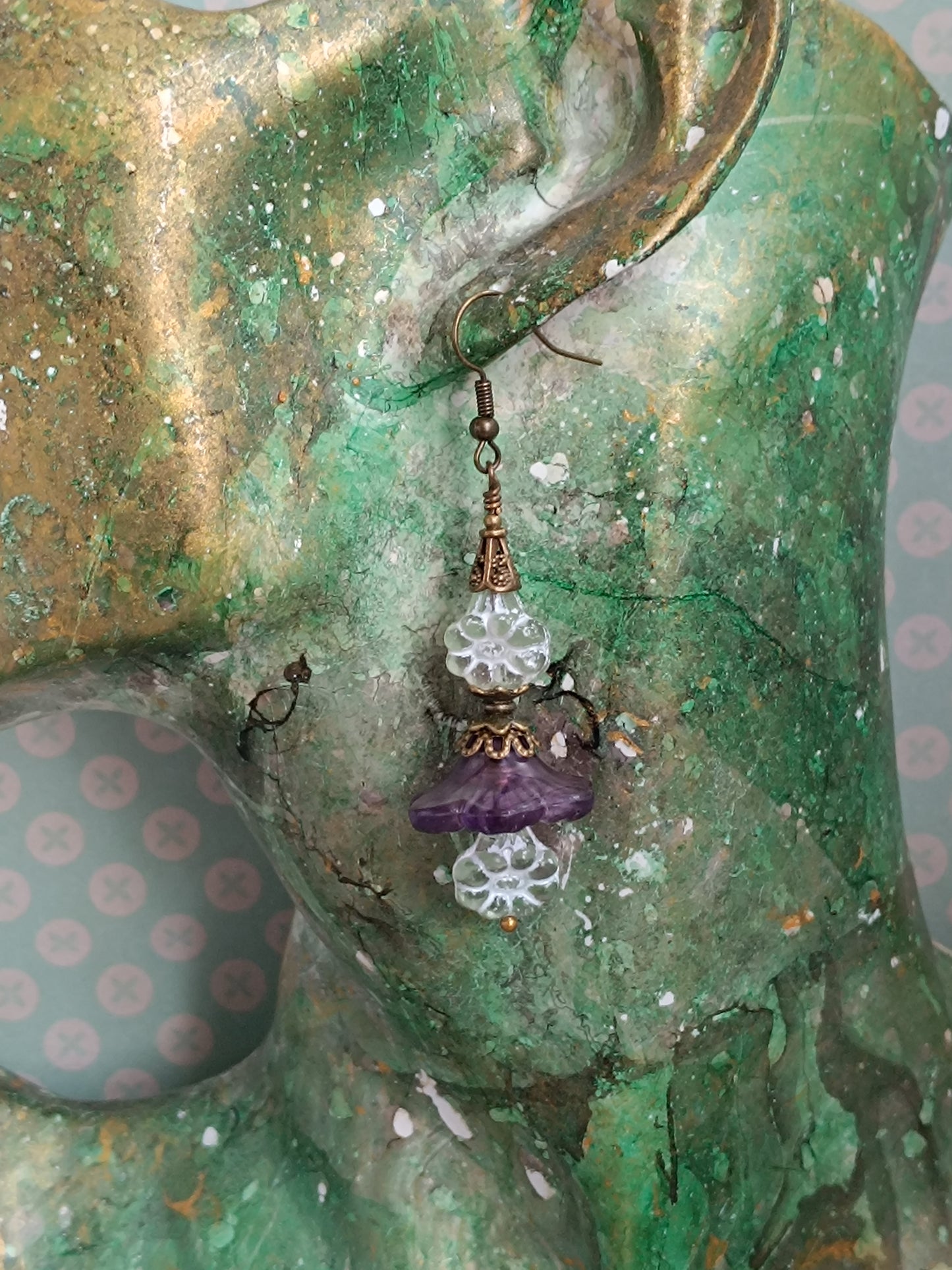 Boucles d'oreilles fleurs et fleurets verts