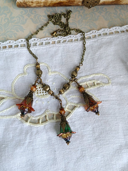 Collier Enchantement d'Automne - Fleurs Féeriques Bronze et Perles Tchèques