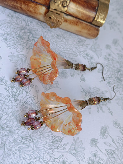 Boucles d'Oreilles Fleurs Lucite XXL - Perles Verre Tchèque