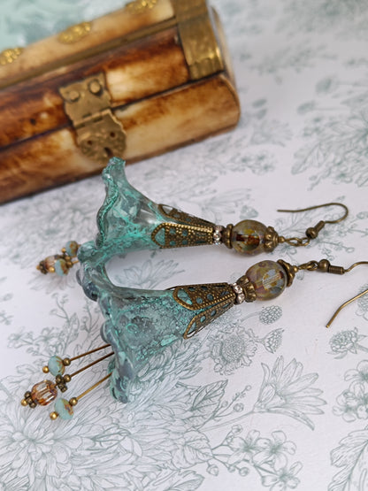 Boucles d'Oreilles Fleurs Lucite XXL - Perles Verre Tchèque