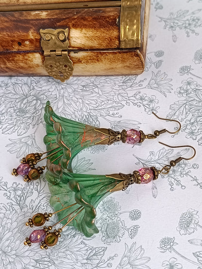Boucles d'Oreilles Fleurs Lucite XXL - Perles Verre Tchèque