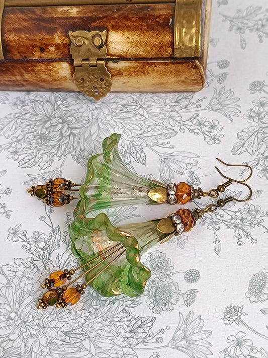 Boucles d'Oreilles Fleurs Lucite XXL - Perles Verre Tchèque