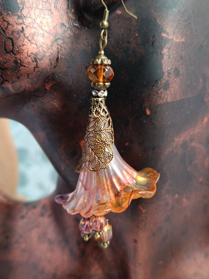 Boucles d'Oreilles Fleurs Lucite XXL - Perles Verre Tchèque