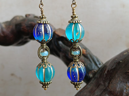 Boucles d'oreilles Sablier Ancien Artefact Steampunk Instrument d'Alchimie en Verre Tchèque