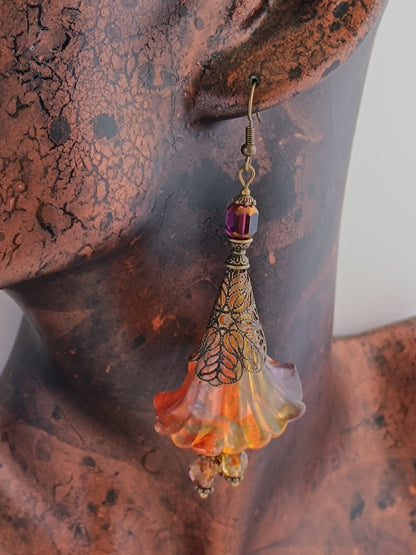 Boucles d'Oreilles Fleurs Lucite XXL - Perles Verre Tchèque