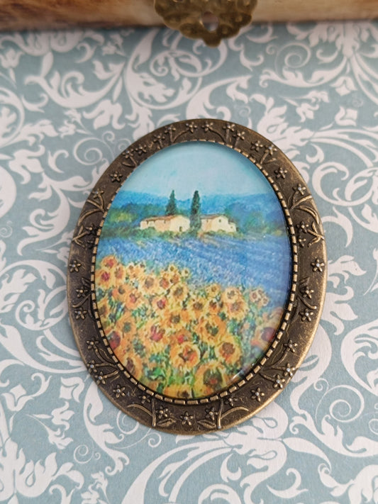 Broche Van Gogh Tournesols - Cabochon Bronze Art