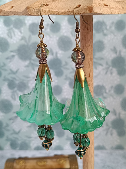 Boucles d'Oreilles Fleurs Lucite XXL - Perles Verre Tchèque