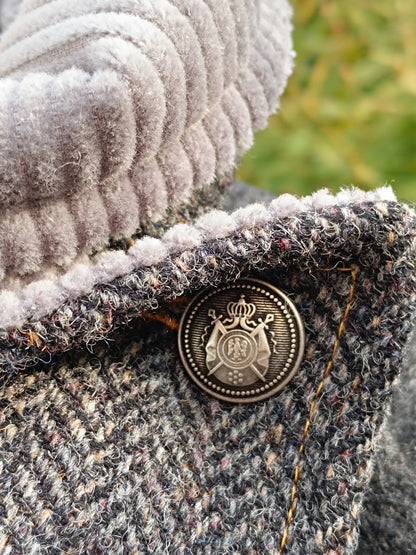 Cache col Tweed Velours - Bouton Vintage Argenté