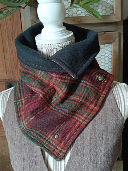 Ensemble personnalisé deux tours de cou tartan et boucles d’oreilles fleurs roses