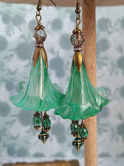 Boucles d'Oreilles Fleurs Lucite XXL - Perles Verre Tchèque