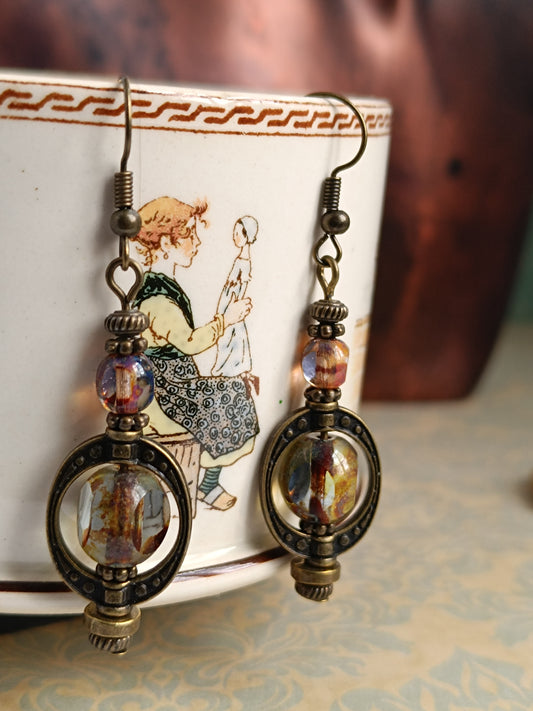 Boucles d'oreilles pendantes bohème perle de verre tchèque Saturne