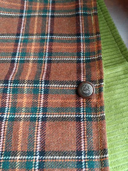 Tour tartan écossais lainage marron doublé velours vert et bouton ancien