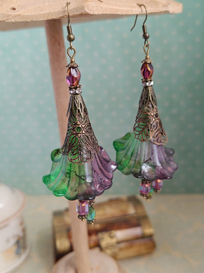 Boucles d'oreilles grandes fleurs féeriques forêt enchantée