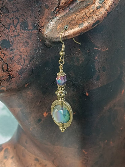 Boucles d'Oreilles Pendantes Bohème Perle Saturne - Création Artisanale