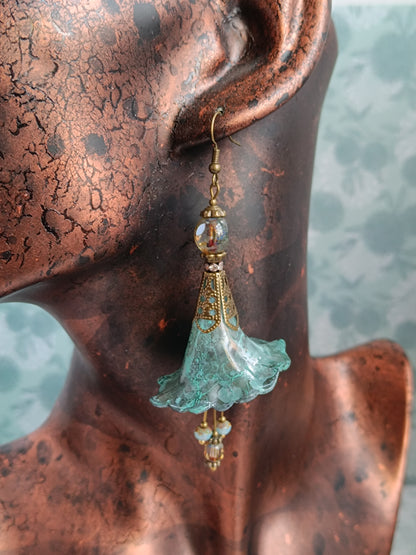 Boucles d'Oreilles Fleurs Lucite XXL - Perles Verre Tchèque