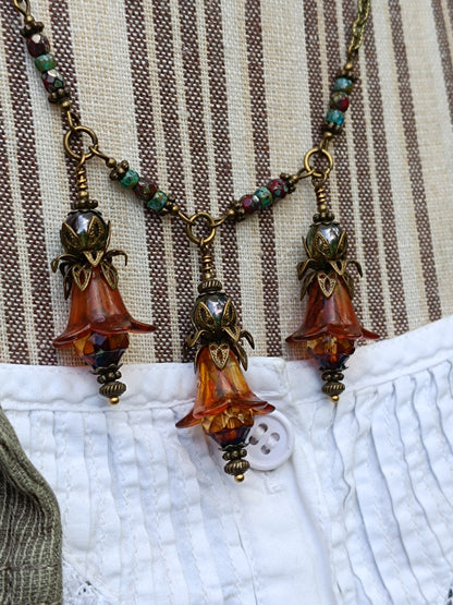 Collier Jardin Secret - Fleurs de Lucite et Perles Picasso Bronze