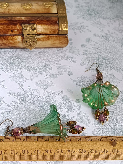 Boucles d'Oreilles Fleurs Lucite XXL - Perles Verre Tchèque