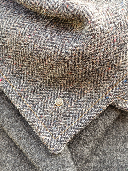 Cache col Tweed Velours - Bouton Vintage Argenté