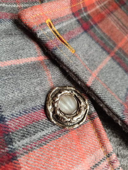 Tour de cou tartan laine doublé polaire - Bouton métal nacre et détail bronze