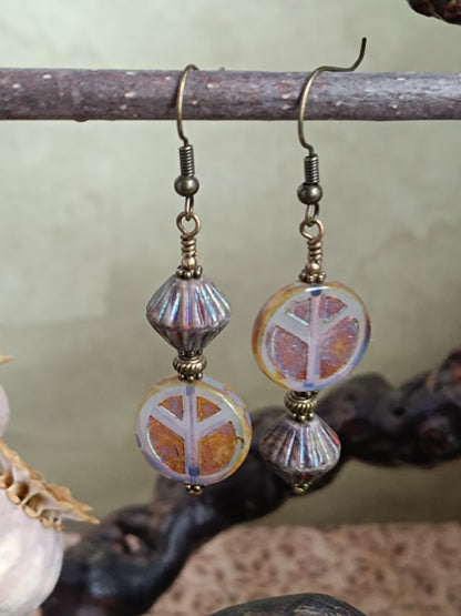 Boucles d'oreilles pendantes perles de verre tchèque style bohème mystérieux et raffiné