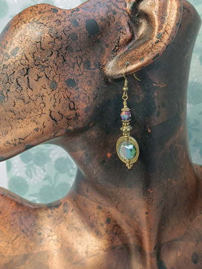 Boucles d'Oreilles Pendantes Bohème Perle Saturne - Création Artisanale