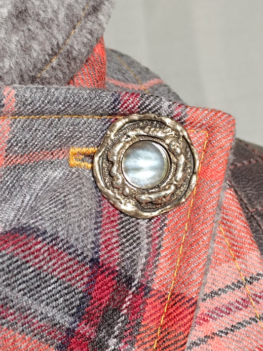 Tour de cou tartan laine doublé polaire - Bouton métal nacre et détail bronze