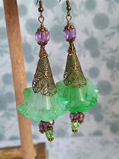 Boucles d'Oreilles Fleurs Lucite XXL - Perles Verre Tchèque
