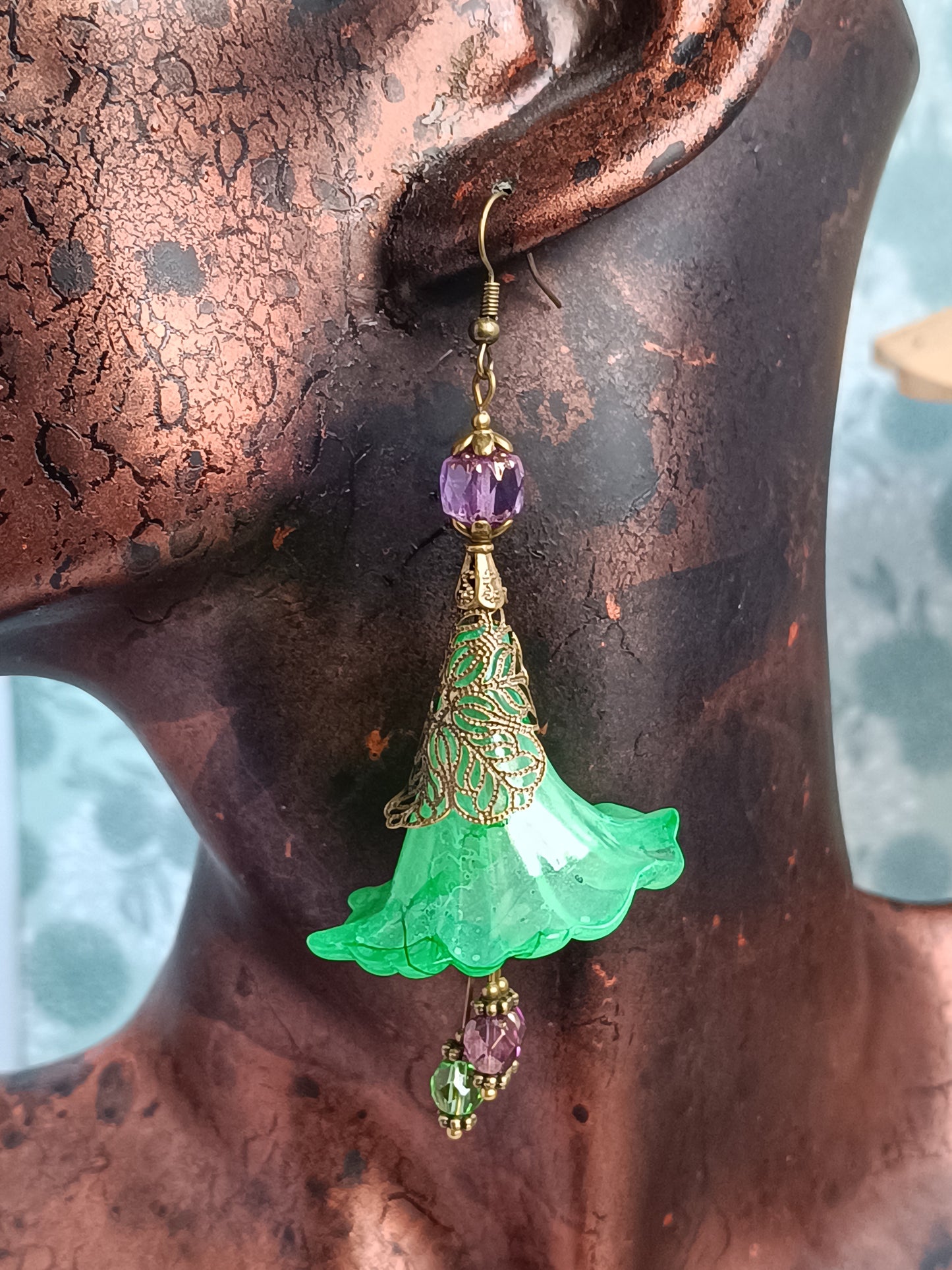 Boucles d'Oreilles Fleurs Lucite XXL - Perles Verre Tchèque