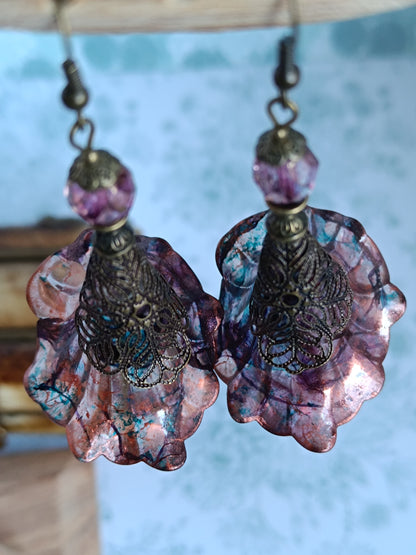 Boucles d'Oreilles Fleurs Lucite XXL - Perles Verre Tchèque